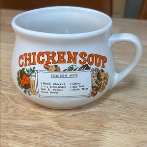 Vintage White and Orange Chicken Soup Mug